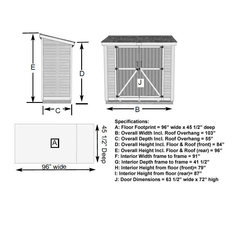 8′ x 4′ SpaceSaver Storage Shed – Double Doors