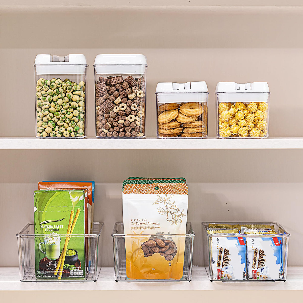 4 Pack Food Storage Organizer Bins, Clear Plastic, 4 Compartments