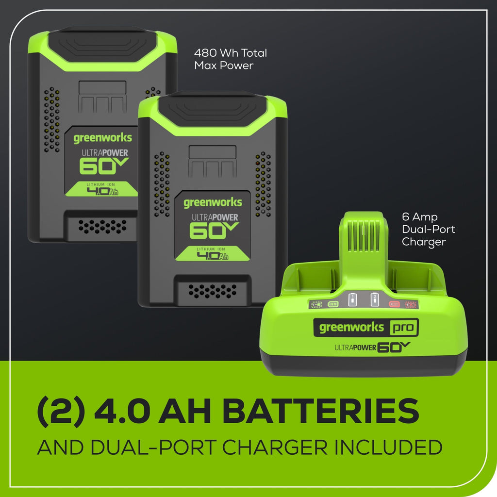 60V 25″ Cordless Battery Dual Blade Self-Propelled Lawn Mower w/ Two (2) 4.0Ah Batteries & Dual-Port Charger