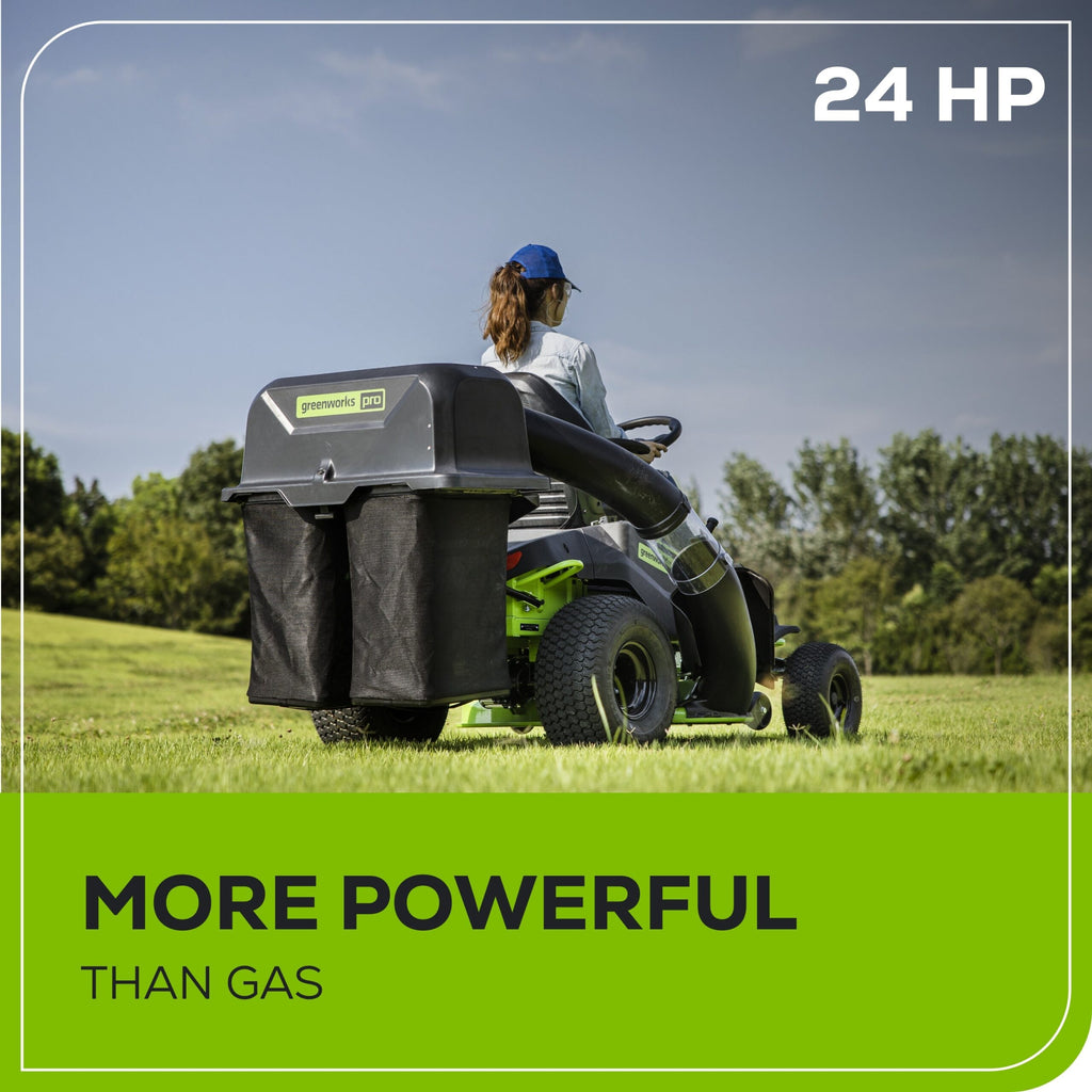 60V 42″ Cordless Battery CrossoverT Riding Lawn Mower + Bagger, (6) 8.0 Ah Batteries and (3) Dual-Port Turbo Chargers