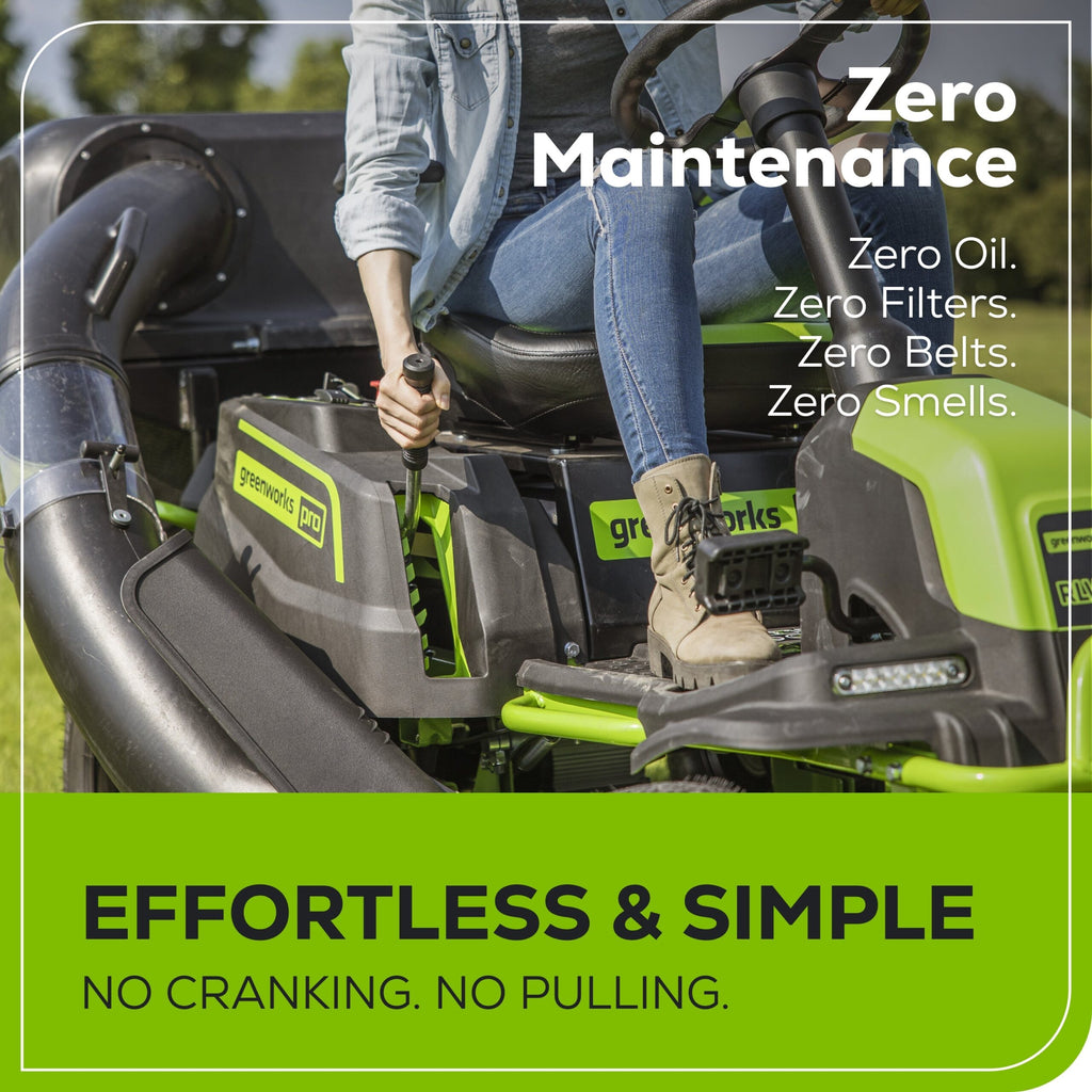 60V 42″ Cordless Battery CrossoverT Riding Lawn Mower + Bagger, (6) 8.0 Ah Batteries and (3) Dual-Port Turbo Chargers