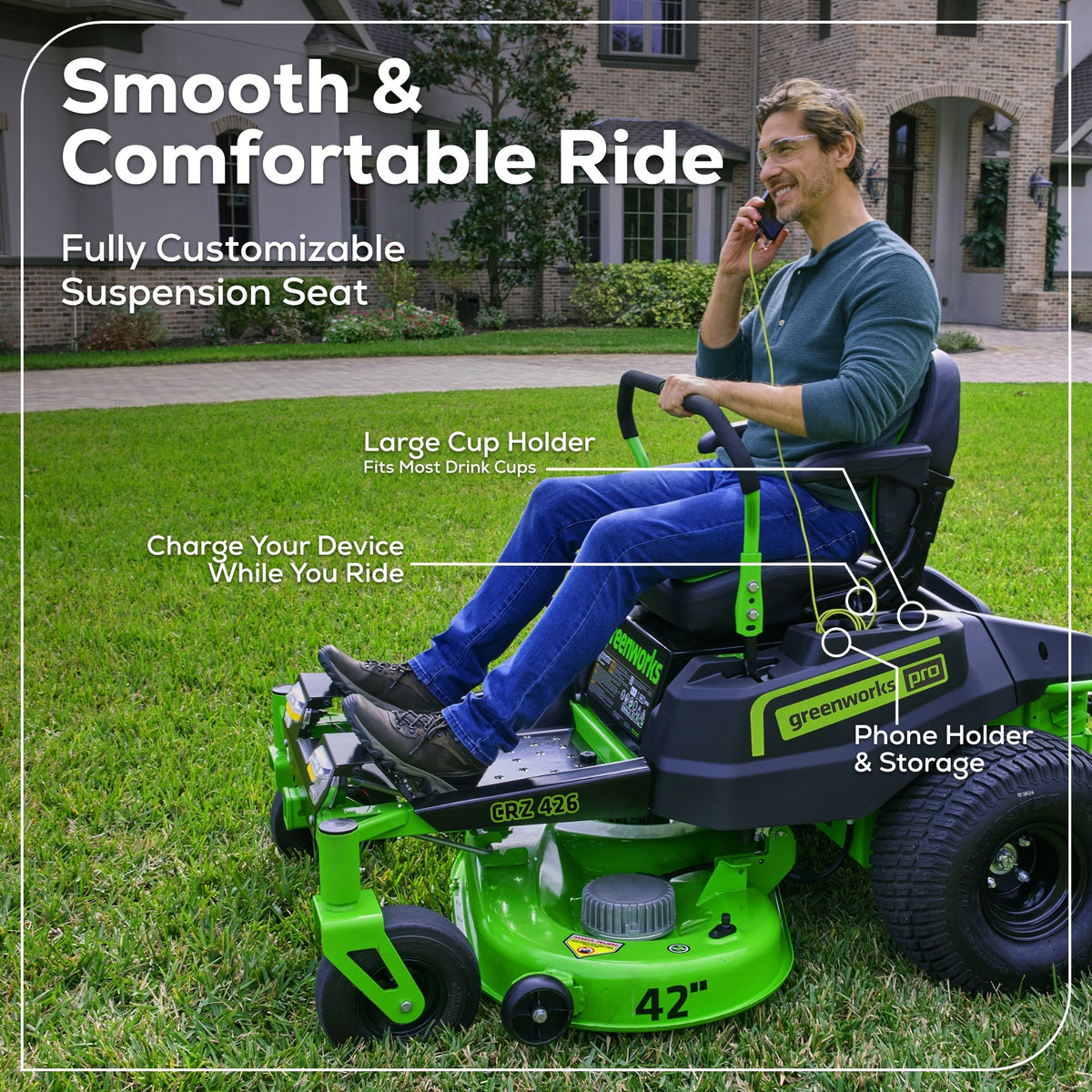 60V 42″ Electric CrossoverZ Zero Turn Mower with (4) 8 Ah Batteries and (2) Dual-Port Turbo Chargers