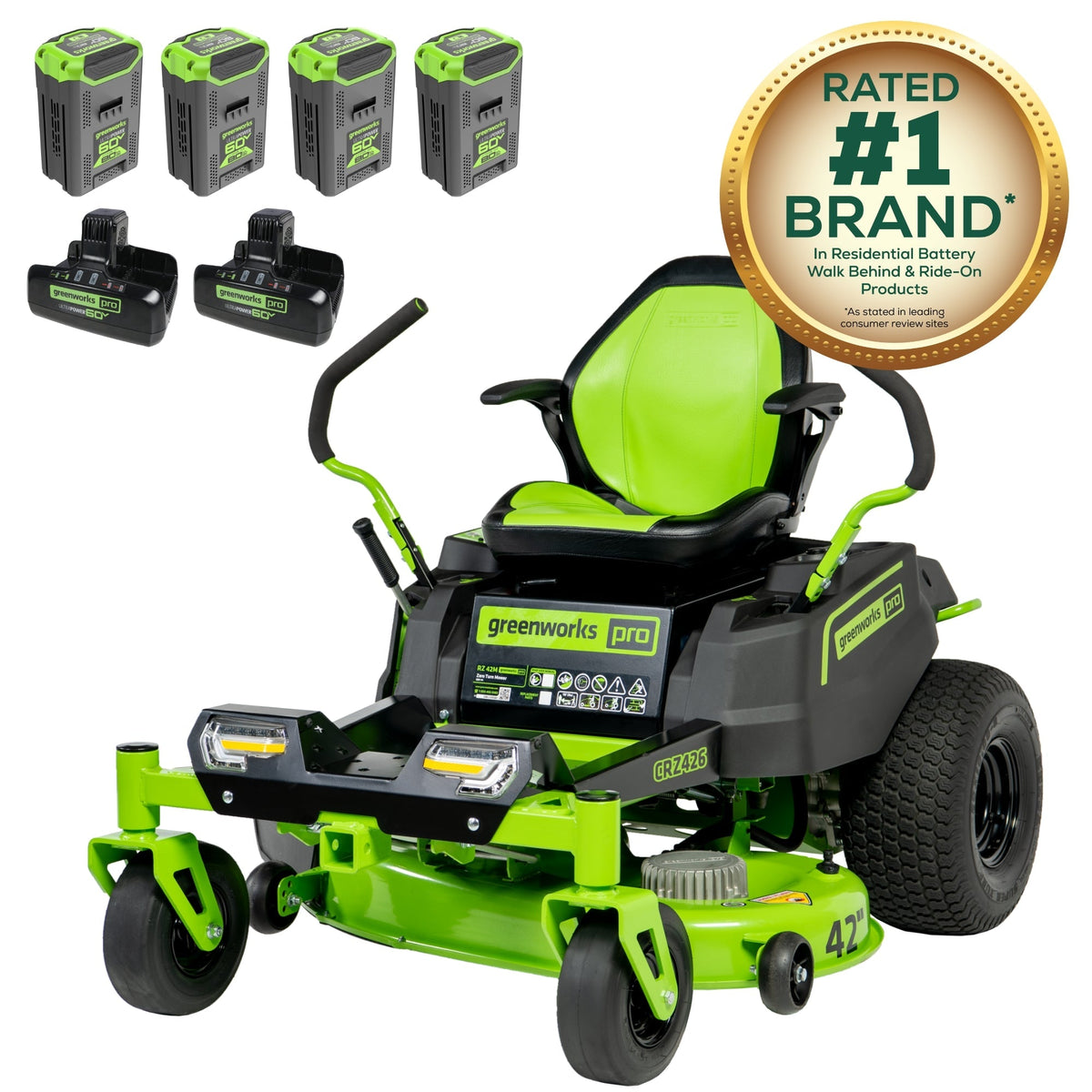 60V 42″ Electric CrossoverZ Zero Turn Mower with (4) 8 Ah Batteries and (2) Dual-Port Turbo Chargers