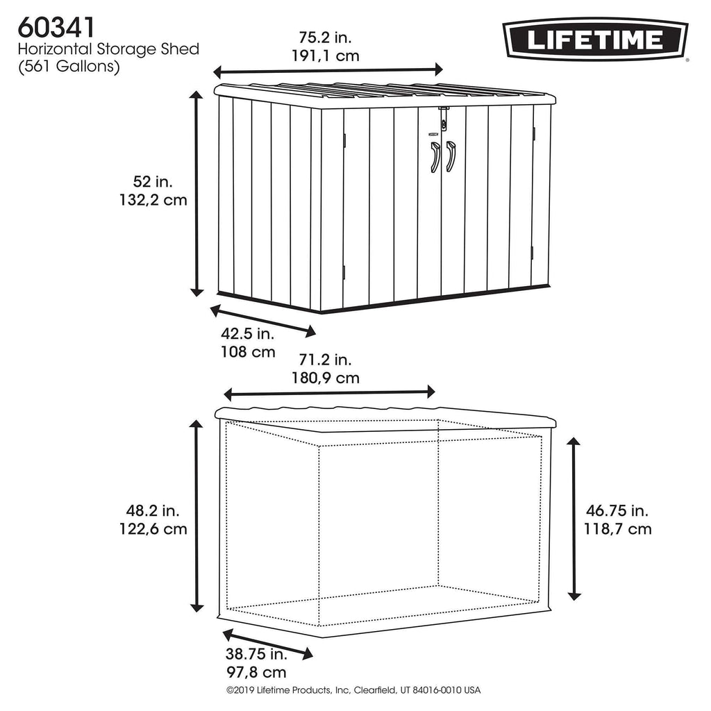 Lifetime Horizontal Storage Shed (75 Cubic Feet) – 60341