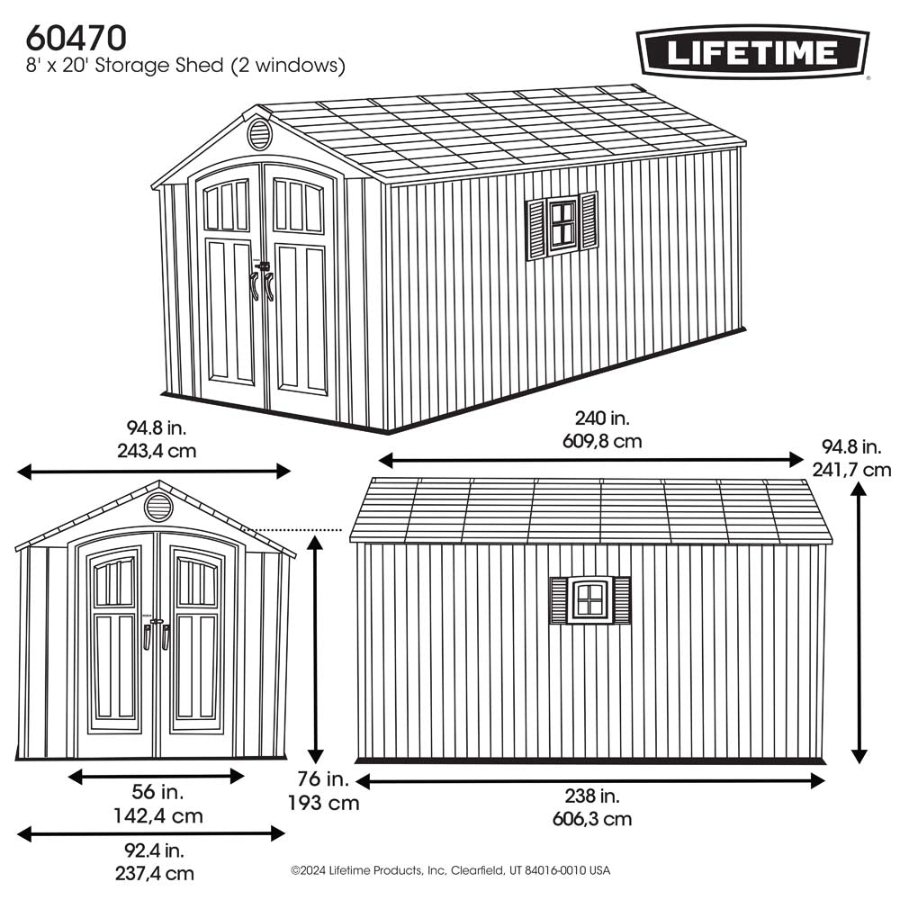 Lifetime 8 ft x 20 ft Outdoor Storage Shed – 60470