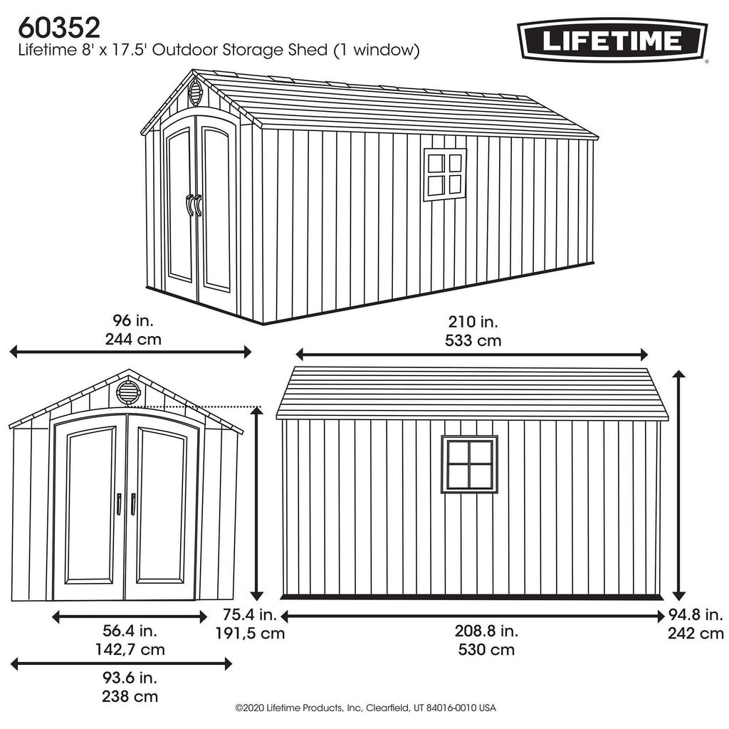 Lifetime 8 x 17.5 ft Outdoor Storage Shed – 60352