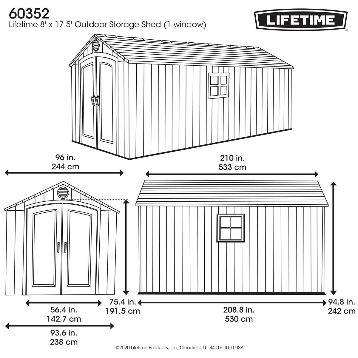 Lifetime 8 x 17.5 ft Outdoor Storage Shed – 60352